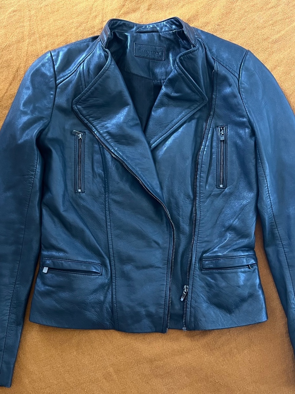 Promod Women's Black Casual Lamb Leather Biker Jacket in Size 2